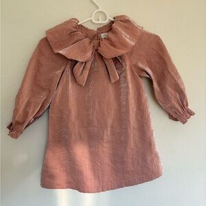 Zara Girls' Dusty Rose Long-Sleeve Dress with Bow Collar